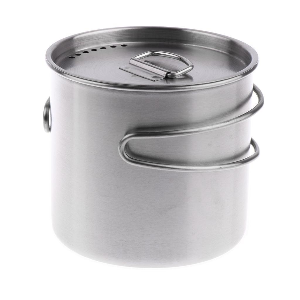 500ml Stainless Steel Water Mug Cup with Lid and Foldable Handle Outdoor Camping Pot Cooking Pots Picnic Hang Pot