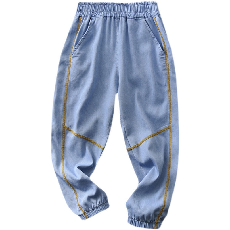 Boys" Jeans Summer Thin Trendy Big Boys" Tencel Ice Casual Pants Pure Cotton Children"s Mosquito Proof Pants