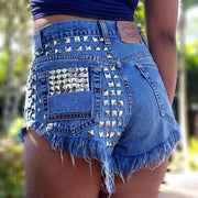 Ripped jeans loose shorts