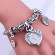 Women Vintage peach heart steel band bracelet watch
