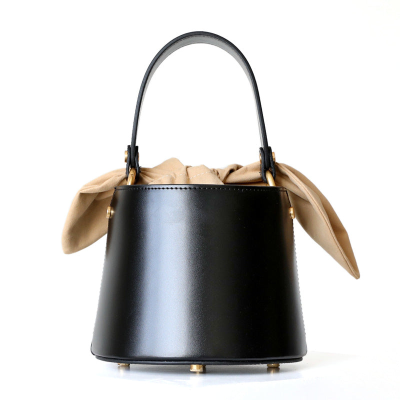 Leather mini bucket bag
