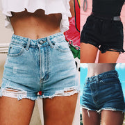 Ripped side slit cat-claw high-waisted jean shorts
