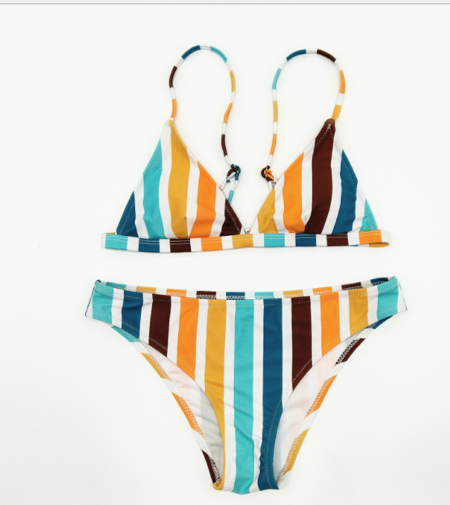 Rainbow Gray Striped Print Swimsuit Triangle Bikini