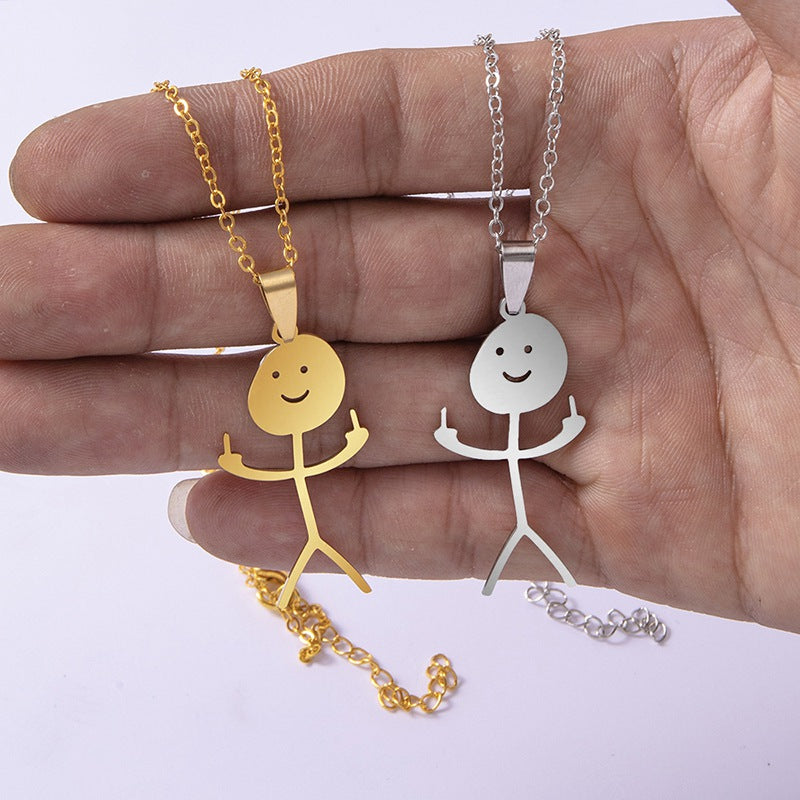 Funny Doodle Smiley Stick Necklace & Pendant
