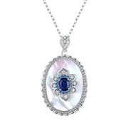 Sapphire Diamond Pendant 925 Sterling Silver