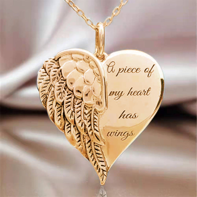 Heart Shaped Cremation Pendant with Angel Wings | Unique Memorial Jewelry
