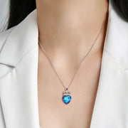 Blue Light Peach Heart Crown Sterling Silver Necklace