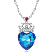Blue Light Peach Heart Crown Sterling Silver Necklace